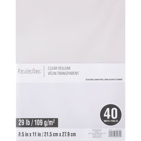 Clear 8.5&#x22; x 11&#x22; Vellum Paper by Recollections&#x2122;, 40 Sheets